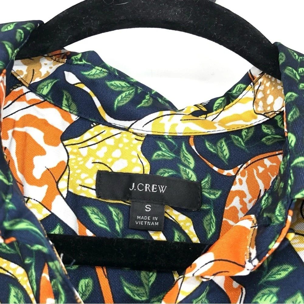 J.CREW Shirtdress in Giraffes Novelty Print Dress Long Sleeve S Navy Saffron